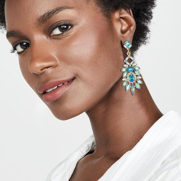 Art Deco Earrings Rhinestone Geometric Drop Statement Jewelry for Women - Picture 2 of 6